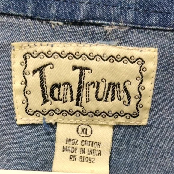 Tantrums Blue Denim Shirt with Embroidered Sloths and Flowers-Such A Unique Find - Picture 2 of 7